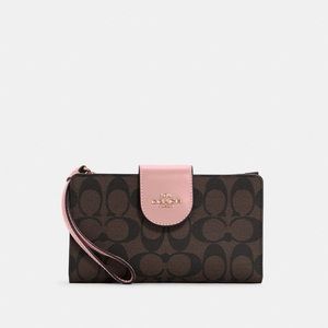 Coach Tech (phone) Wallet Colour Block Signature Canvas Brown/Pink